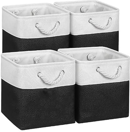 Fylldso Storage Box 28x28cm Set Of 4,Fabric Cube Baskets With Rope Handles - Foldable Storage Cube Organizer, Fabric Baskets In Cubes For Shelf And Room(Black/white)