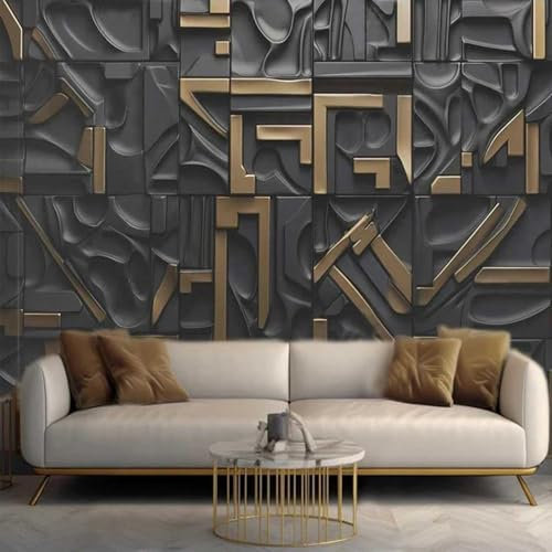 Kitquiver 3D Lettres D'Or Noir Peinture Murale 3D Papier Peint Auto-Adhésif 3D À Géométrie Abstraite, Autocollant De Décoration De Plafond, Art Mural 200x140cm