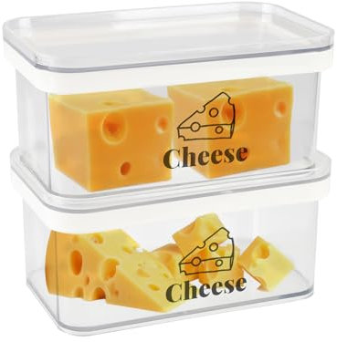 Gzsekken 2 Pack Airtight Cheese Container for Fridge - Storage Box With Lid for Cream Chunks, Clear Dish, Bacon Saver - BPA-Free Plastic Holder