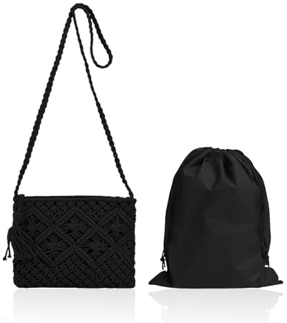 TYFGRT 1 Gewebte Umhängetasche, 1 Tasche Mit Kordelzug, Kleine Umhängetasche Für Damen, Umhängetasche Aus Baumwolle Mit Fransen, Umhängetasche Aus Stoff, Sommerhandtaschen Für Damen