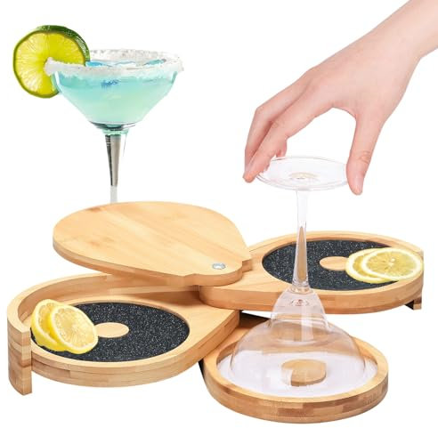 3 Tier Margarita Salt Rimmer,Bamboo Salt Rimmer,Wood Sugar Salt Box,Bar Glass Rimmer Margarita Salt Sugar Cocktail Rimmer,Rotating Trays Bartender Tool for Bar, Clubs, and Home Parties (Bamboo)