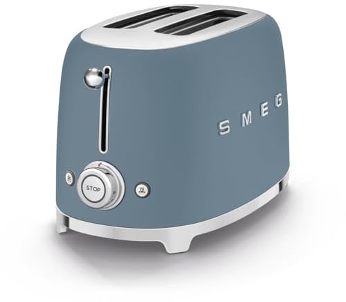 Smeg TSF01SBMUK 50's Style 2 Slice Toaster, 6 Toasting Levels, Large Compartments, 950W, Storm Blue