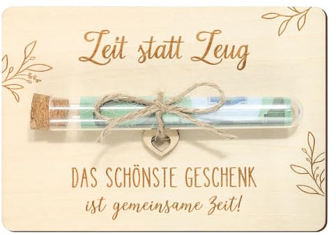 BOFUNX Zeit statt Zeug Geldgeschenke Verpackung mit Reagenzgläser Lustige Geldverpackung Wunscherfüller Geschenke aus Holz für Weihnachten Geburtstag Hochzeit Jugendweihe Reisen
