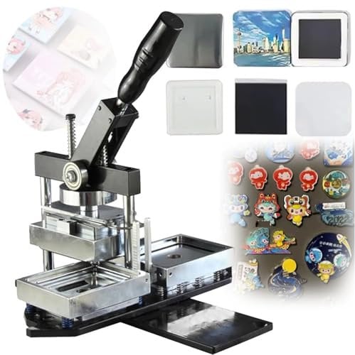 YANGYMM Rectangle Shape 80 * 53mm Fridge Magnet Button Badge Making, Professional Metal Badge Maker + Paper Cutter + 200pcs Component, Make Your Own Badges