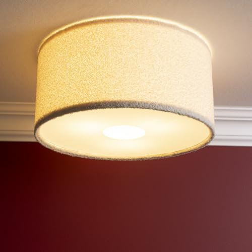 Lightbox Deckenlampe mit hochwertigem Teddy-Stoff | Ø 45 cm, 30 cm Höhe | flauschige Deckenleuchte für das Schlaf- oder Kinderzimmer | 3 x E27 Fassung - 3-flammig | aus Metall/Textil in Beige