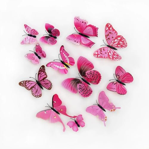 72 Stück 3D Schmetterling Wandaufkleber Dekoration Wandtattoo Abnehmbare Wandaufklebe Schlagfestem Kunststoff Schmetterling Dekorationen Wand (Rosa,72pc)