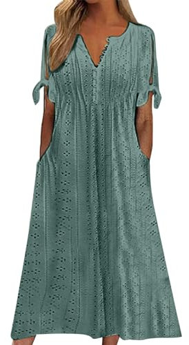 Yinguo Dresses for Women UK,Summer Dresses for Women UK 2025 Causal V-Neck Button Short Sleeve Vacation Floral Dress with Pockets Ladies Maxi Printing Dress Elegant Beach Party Club Dresses White XL