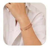 HolidayQbee Bracciale Donna Oro Rosa Multilivello Anallergico Non Scolorisce, Polsino Aperto Regolabile Design Moderno Fatto A Mano, Idea Regalo Anniversario