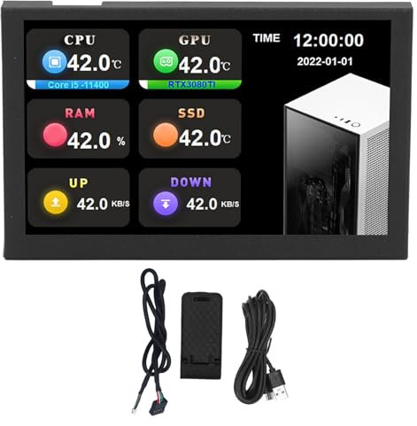 IPS USB Mini schermata 5 pollici 800x480 HD RISOLUZIONE TIPO C Monitoraggio ti PC Sub -Screen per la temperatura del computer Shell in lega di alluminio (Noir)