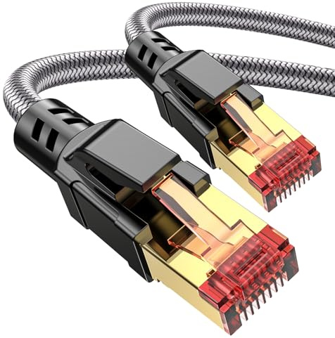 Ltemziiy Cat 8 Lan Kabel 1M 2-Stück,40Gbps Hochgeschwindigkeits Gigabit 2000MHz Geflochtener Netzwerkkabel Ethernet Kabel,S/FTP Patchkabel mit RJ45 vergoldeter Stecker,für PS5/Gaming/Modem