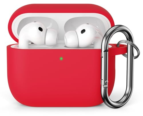 KOKOKA Silikonhülle Kompatibel mit AirPods Pro 3 2025 Hülle Case, Front-LED Sichtbar, Stoßfeste Weiches Silikon Schutzhülle Case für AirPods Pro 3. Generation mit Karabiner, Rot