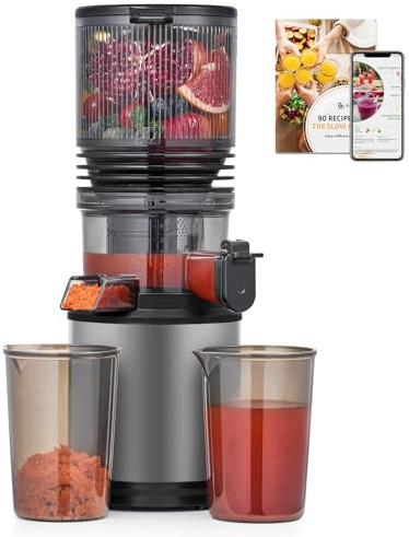 AMZCHEF Estrattore di Succo – 102mm Slow Juicer con Ampia Apertura da – Acciaio Inox – Estrattore di Frutta e Verdura