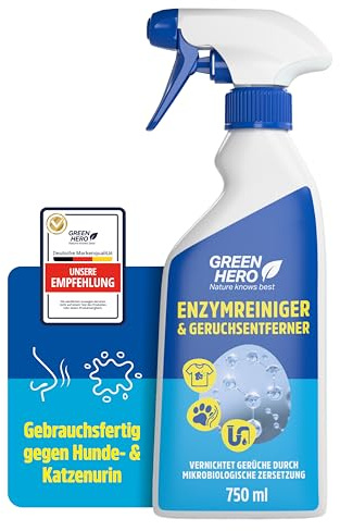 Green Hero Enzymreiniger & Geruchsneutralisierer 750 ml | Katzenurin & Hundeurin Entferner | Extrem Geruchsentferner für Räume zum Katzen Urin Geruch neutralisieren