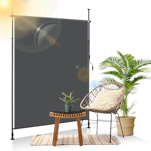 Vkechh Store vertical à pince - Sans perçage et réglable en hauteur - 200 x 305 cm - Avec manivelle - Protection UV 50+ et imperméable - Pour terrasse et jardin - Polyester PU 180 g - Anthracite