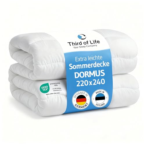 Third of Life Sommerdecke 220x240, Ökotex 100, XXL Bettdecke 240x220 für 2 Personen, Extra große & luftige Steppdecke von Schlafexperten, Duvet Made in EU