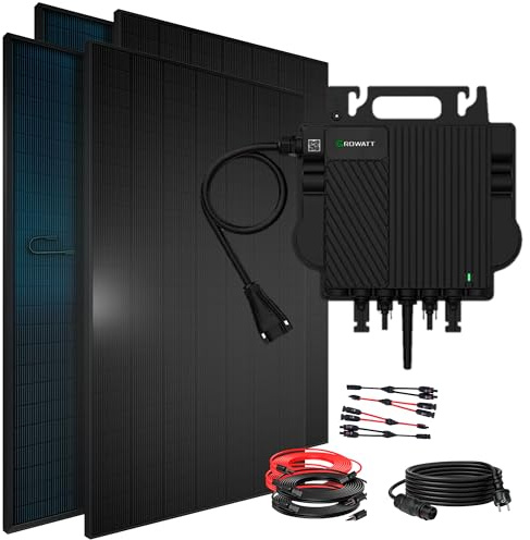 SUNNIVA® 1840W Balkonkraftwerk BIFAZIAL FULLBLACK komplett Steckdose GROWATT NEO-800M-X Wechselrichter, PV Solaranlage Komplettset,4x460W Glas-Glas Bifacial Solarmodule, 5m Kabel,4x2,5m Solarkabel