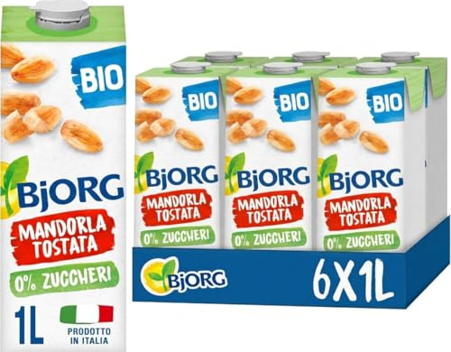 BJORG Bevanda Mandorla Tostata Biologica Zero Zuccheri 6x1L | Bevanda vegetale, senza glutine, senza zuccheri, basso contenuto di grassi, prodotto in Italia, biologica, vegan