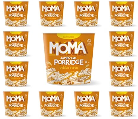 MOMA Instant Porridge Pots GOLDEN SYRUP - Pack of 12 x 70g - Breakfast Jumbo Oat with natural flavouring - Gluten Free, Vegetarian, High in Fibre, Source of Protein & Rich in Vitamin B6 - Made in UK