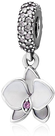 Orchideen-Charm 925 Sterling Silber Blume Charm Jahrestag Charm Weihnachten Charm Herz Liebe Charm für Pandora Armband (weiß)