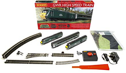 Hornby Train Set R1230M GWR Plastic High Speed Analogue OO Gauge Locomotives Model Railway Train Sets, Starter Electric Model Train Kits Steam Engine Model Building Kits 1:76 Scale Model Train Gifts