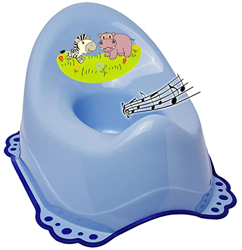 alles-meine.de GmbH Musik & Sound - Anti RUTSCH - Töpfchen/Nachttopf/Babytopf - blau Tiere - Zebra & Nilpferd Bieco - Melody - mit großer Lehne + Spritzschutz - rutschfes..