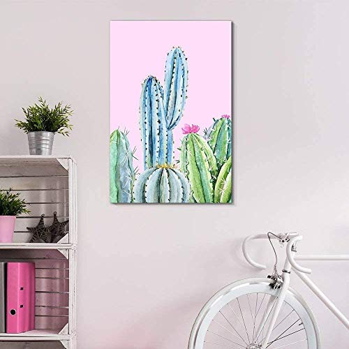 XIANGPEIFBH Wandkunst Sukkulenten Serie Serie Kaktus auf Pink Print Galerie Wrap Modern Home Frame Dekor Leinwand Malerei 40x50 cm / 15,7 x 19,7 Mit Rahmen