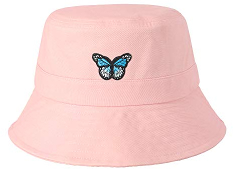 ZLYC Damen Bestickter Fischerhut Mädchen Schlapphut, Schmetterling pink, Einheitsgröße