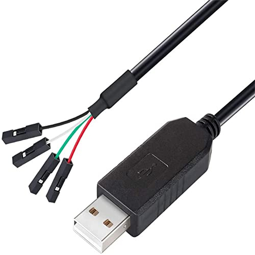 DTech Cable Adaptador USB a TTL Serie 3,3 V TX RX señal 4 Pines 0,1 Pulgadas Paso Hembra PL2303 Chip prolífico Windows 10 8 7 XP Vista (6 pies, Negro)