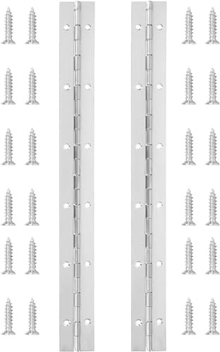 2PCS Piano Hinge 12 Inch Heavy Duty Piano Hinge Stainless Steel Continuous & Pianos Hinges for Cabinets Boat Marine Door 0.04 Thickness 1.2'' Open Width Fixing Folding Continuous Pianos Hinges
