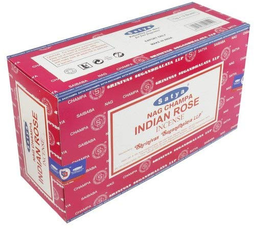 Satya Nag Champa Indian Rose Incense Sticks – 3 x 15g Boxes (Approx. 45 Sticks) with JRose Wooden Holder – Floral Aromatherapy for Meditation, Relaxation, Yoga, and Home Fragrance