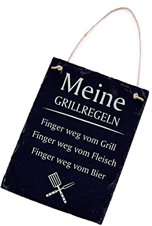 Schild Schiefertafel graviert - Meine GRILLREGELN - grillen Schiefer Dekoschild 16x22cm | Dekolando Home Accessoires