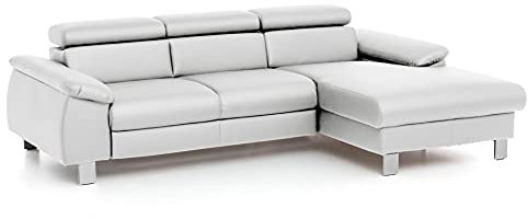 Mivano Ecksofa Micky mit Recamiere / L-Form-Sofa mit Schlaffunktion, Bettkasten und Kopfteilverstellung / 244 x 72 x 166 / Kunstleder, Weiß