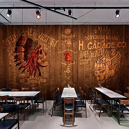 XTSWallpaper Fototapete 3D Effekt 300X200Cm Braun Retro Totenkopf Wandtattoo Wandaufkleber Tapete Fototapete 3D Effekt Wandbild Wandtapete Hauptdekorationen Für Wohnzimmer Schlafzimmer