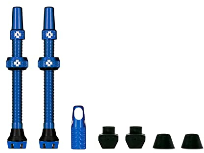 MUCOFF Unisex, für Erwachsene Kit de Valves Tubeless V2 2 x leichte, robuste, wasserdichte und einfach aufzublasende Ventile aus 7075 Luftfahrt-Aluminium mit 3 Einsätzen, blau, 80mm