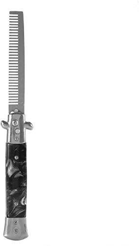 YUYTE Edelstahl Springmesser Kamm, Switchblade Spring Pocket Oil Hair Comb Faltbare Haarbürste, Öl Haar Styling Spring Faltbarer Taschenkamm Metall-Klapp Pocket Hairstyling Kämme(Schwarz)