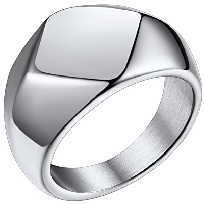 Bestyle Siegelring Personalisiert Edelstahl Erinnerungsgeschenk Bandring Herren Signetring Modeschmuck für Damen Fingerring Hip Hop Ring Silber 54