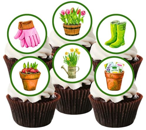 48 Gardener Cupcake Toppers, Gardening Theme, Mini EdibleWafer Paper Cupcake Toppers/Decorations
