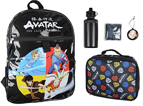 INTIMO Nickelodeon Avatar The Last Airbender Characters Aang Zuko Katara Sokka 5 PC Backpack Lunch box Icepack Water Bottle Set