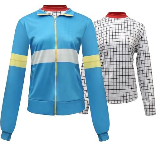 MYUPDALIN Blaue Jacke Cosplay Kostüm Reißverschluss Jacke Sweatshirt Hoodie Blau Trainingsanzug Mantel Halloween Outfits Uniform
