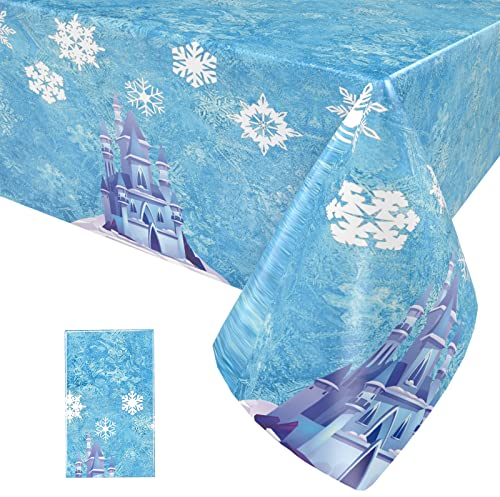 1 Stück Schneeflocken Tischdecke, Schnee Party Einweg Tischdeckes mit Eisschloss Schneeflocken, Rechteckiger Schnee Plastik Tischabdecke für Weihnachten Winter Neujahr Babyparty, 137 x 274CM