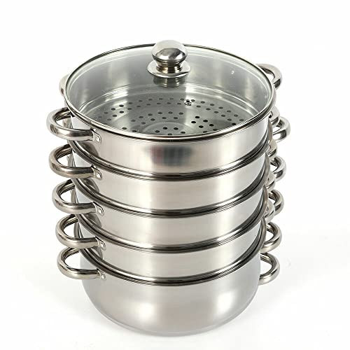 Spremiagrumi a vapore, Ø 26/28/30 cm, in acciaio inox, con coperchio in vetro, 3/5 strati, adatto per tutti i piani cottura, anche a induzione (30 cm)