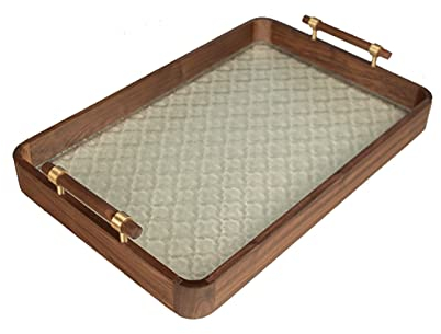 Bandeja Bandeja de madera Bandeja de mesa de café Bandeja rectangular con mango de bandeja de cristal Bandeja multiusos Bandeja Antideslizante (Size : A)