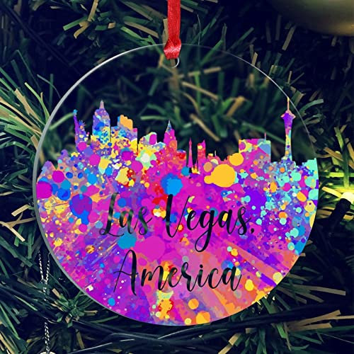 America Las Vegas City Skyline Andenken Acryl für 2022 Weihnachtsbaumschmuck, 7,6 cm