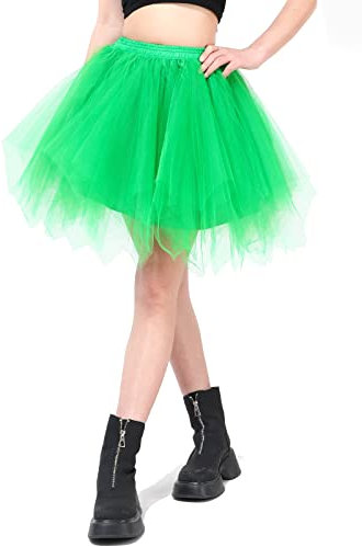 Kefiyis Tüllrock Damen Tütü Karneval Party Tutu Kurz 50er Rockabilly Petticoat Ballet Halloween Fasching Cosplay Tanzkleid Kostüm Grün