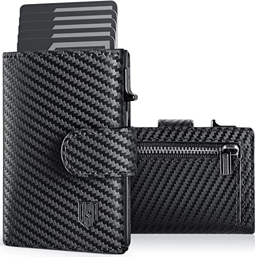 DODENSHA Card Holder Wallet, RFID Blocking Genuine Leather Pop Up Credit Card Wallet with Coin Pocket, ID Window, Banknote Compartment & Snap Closure