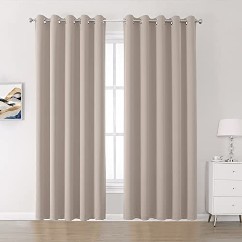DUALIFE Curtains 90 Inches Long 2 Panels Set Extra Wide 60 Inches Warm Taupe - Nursery Bedroom Window Drapes Privacy Light Blocking Curtains for Sliding Door Living Room