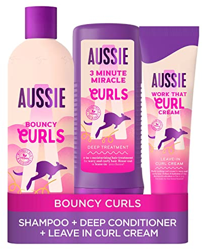 Aussie Curls Shampoo and Conditioner Set with Leave In Conditioner Curl Cream, Curly Hair Products with Coconut Oil, Jojoba Oil & Macadamia Nut Oil 300/225/160 ml