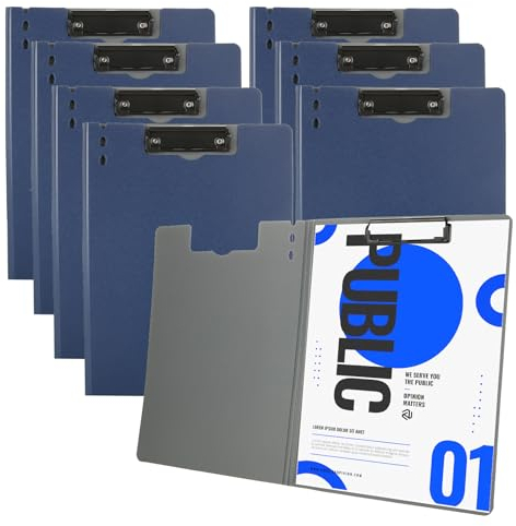 APACALI Lot de 8 porte-blocs A4 avec couverture, porte-bloc A4 bleu avec clip, porte-bloc A4 pliable pour infirmières, affaires, bureau, école