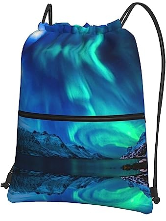 Kaffee Collage Outdoor Casual Reißverschluss Kordelzug Rucksack Fitness Tasche Sport Rucksack, Nordlichter, EinheitsgröÃŸe