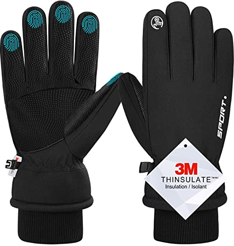 Hapsong Gants d'hiver Homme et Femme,Imperméable sous Gants à Écran Tactile Gants de Cyclisme Gants de Course à Pied Coupe-Vent Respirant Antidérapant Idéal Vélo Sport Ski Running Snowboard Moto